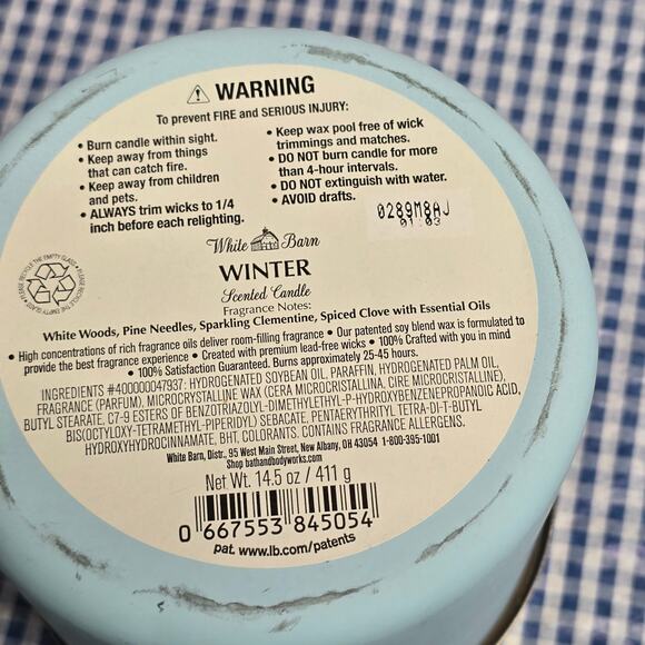 BBW Winter White Barn Blue Jar & Wax Large 3 Wick Candle Holiday Home Fragrance - Picture 3 of 3